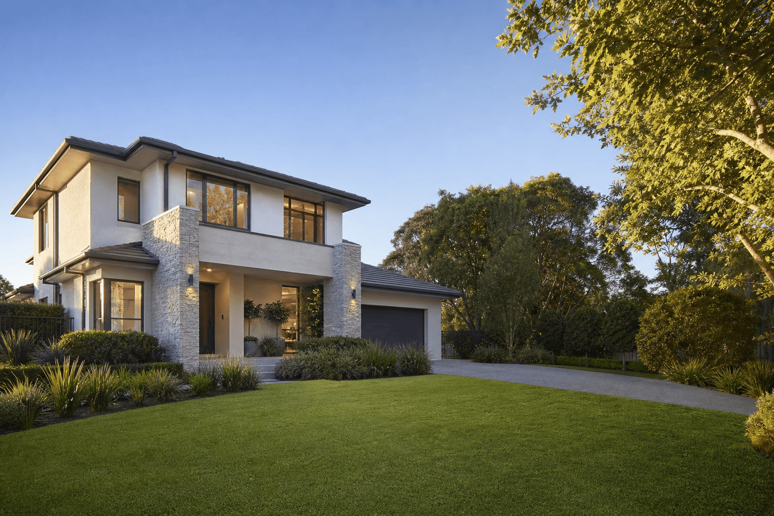 Contemporary Australian family home with landscaped front garden